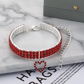 Three-row Stretch Pet Rhinestone Necklace Cat Dog Collar (Option: Red-L)